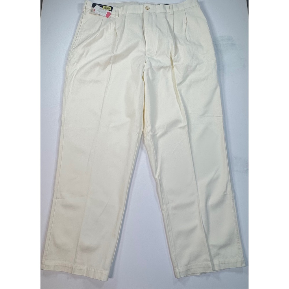 Daniel Cremieux Collection Paris Pant Mens 40x30 Cream Pleated Cotton Trousers